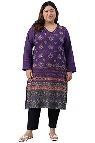 W For Woman Purple Printed Winter Plus Size Kurta_22Now18352G-312487_5Xl