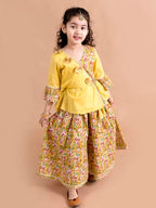 Pspeaches Girls Cotton Fit and Flare Floor Length Dress (IW-floralmustard-7_Mustard
