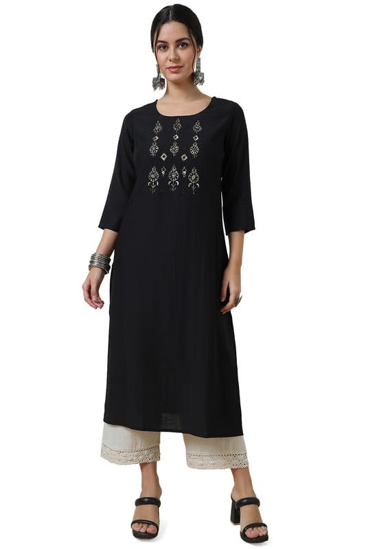 Soch Women Viscose Blend Yoke Embroidered Kurta with Beads
