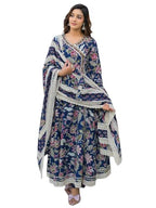 Varanga Women Ethnic Jaipuri Floral Printed Angrakha Anarkali Kurta With Trouser & Dupatta