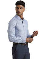 Turtle Men Pure Cotton Slim Fit Checkered Light Blue Formal Shirt
