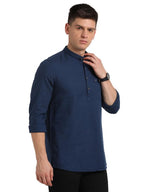 Turtle Men 100% Cotton Solid Full Sleeve Casual Indigo Blue Kurta Shirt