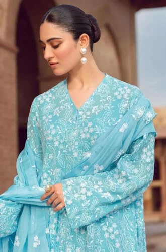 ANNI DESIGNER Womens Rayon Blend Printed Straight Kurta with Palazzo & Dupatta (Chetali Sky_XXL_Sky Blue_XX-Large)