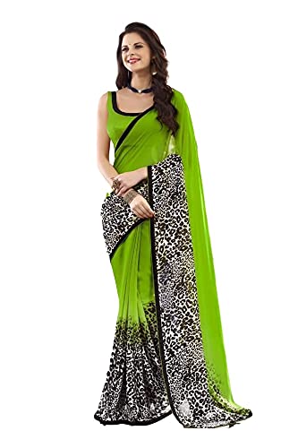 Anni Designer WomenS Georgette Floral Printed Saree With Blouse Piece (Tiger Green_Green)