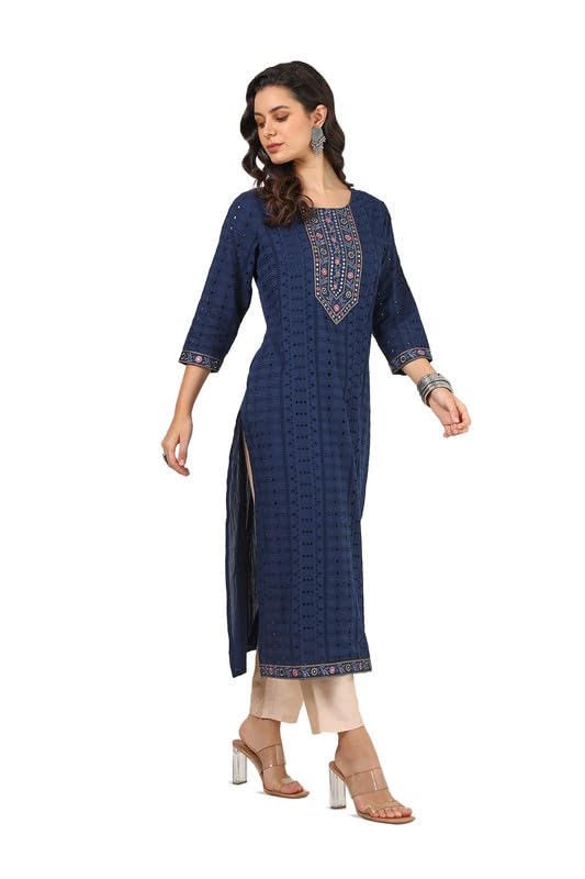 Soch Women Cotton Schiffli Kurta with Faux Mirror