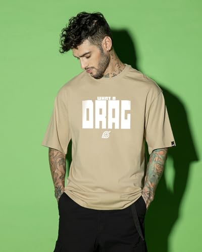 Bewakoof Official Naruto Merchandise MenS Graphic Printed Oversized Fit T-Shirt_625301_Brown_Xl