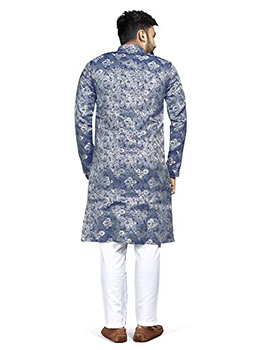 N.B.F Cotton Mens Ethnic Wear Stylish Blue Kurta Pajama Long Sherwani Set