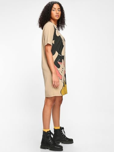 Bewakoof Official Disney Merchandise WomenS Graphic Printed Oversized Fit Half Sleeve Round Neck Cotton T-Shirt Dress_546192_Br