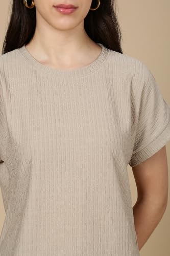 Fyltr WomenS Solid Regular Fit Textured T-Shirt | Cap Sleeves | Comfortable (Fylss25Wkt-1402_Malibu Beige
