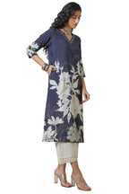 Soch Womens Navy Blue Botanical Print Viscose Muslin Kurta