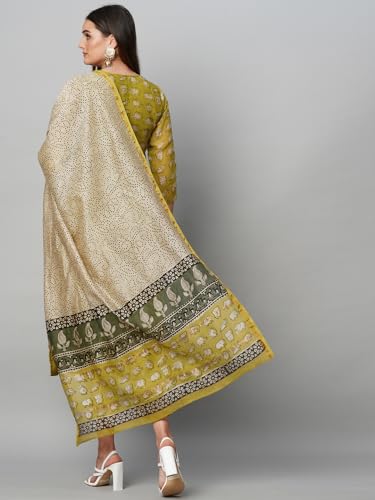 ANNI DESIGNER Womens Cotton Blend Straight Printed Kurta with Pant & Dupatta (Stamp Green_S_Green_Small)