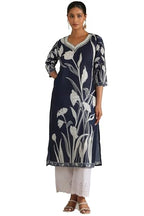 Soch Women'S Muslin Botanical Regular Kurta (Ews5Ku61256_Navy Blue