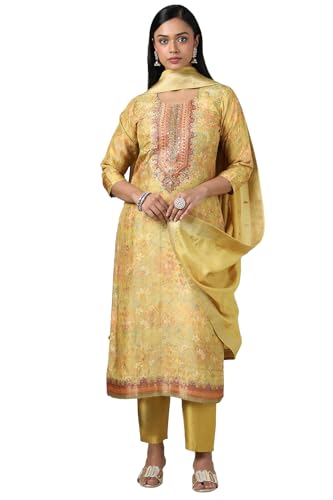 Soch Women Brocade Floral Print Suit Set with Mirror and Cutdana