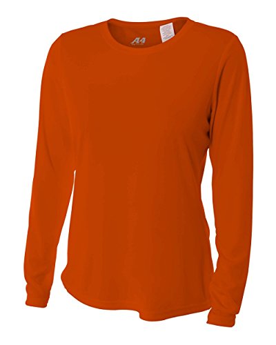 A4 Womens Cooling Performance Crew Long Sleeve, Athletic Orange, Xx-Large