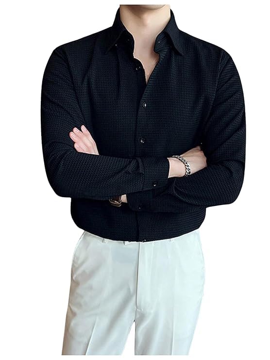 Greciilooks MenS Formal Button Down Shirt  Slim Fit Office Wear ShirtS For Men | Textured Long Sleeve Cotton Blend | Business