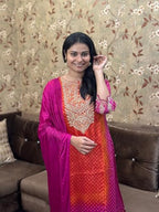 ANNI DESIGNER Women s Straight Embroidered Rayon Blend Kurta with Pants and Dupatta, Pink, 48