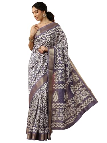 Purple Batik Printed Silk Blend Saree With Unstitched Blouse Picece