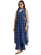 Libas WomenS Cotton Blend Self Design Kurta Set (400393_Blue_L)