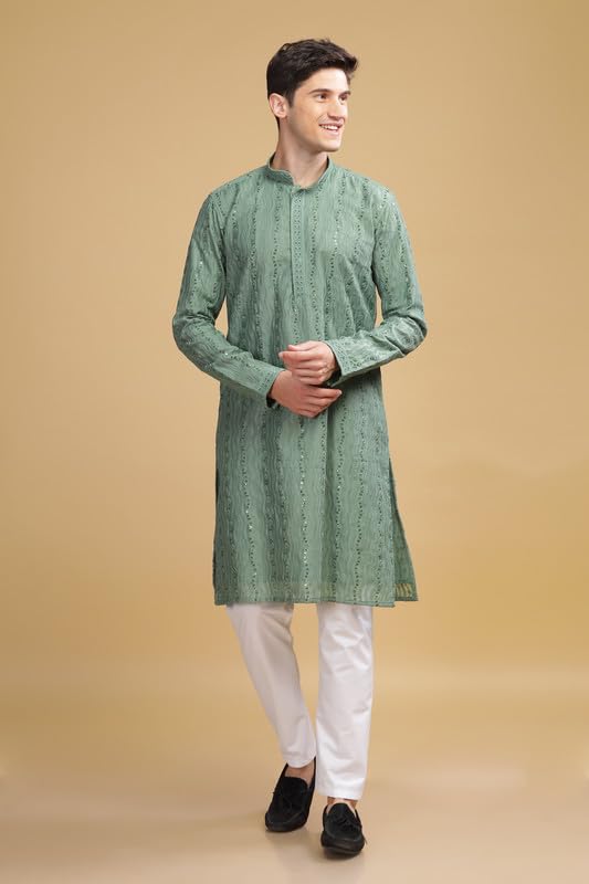 Be Active MenS Traditional Embroidered Lucknowi Design Full Sleeves Kurta || Cotton Kurta For Men || Men Kurta For Wedding || K