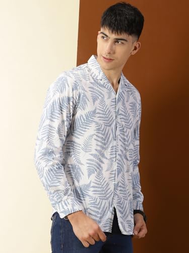 Thomas Scott Mens 100% Cotton Printed Regular Fit Casual Shirt - White