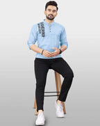 Finivo Fashion MenS Cotton Blend Kurta Style Shirt | Mandarin Collar Long Sleeve Casual Ethnic Shirt With Button Placket | Styl