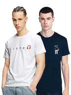 Bewakoof Mens Graphic Printed 100% Cotton T-Shirt (Pack of 2) - Regular Fit, Round Neck, Half Sleeves_595612_Blue&White_L