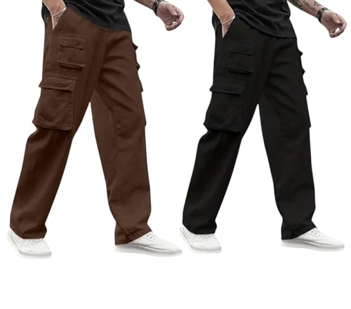 Veirdo Men's Cotton Baggy Fit Regular Length Mid Rise Utility Pocket Cargos