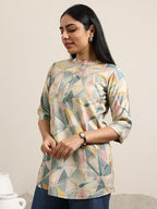 Libas WomenS Silk Blend Geometric Straight Kurti (29391O
