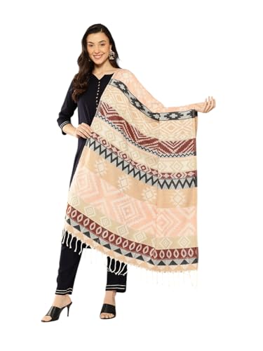 Aarika Womens Winter Wear Cream-Peach Colour Diamond Woolen Shawl-(FREE-SIZE)-(SWL-W-AS-108-CREAM-PEACH-FREE-SIZE)