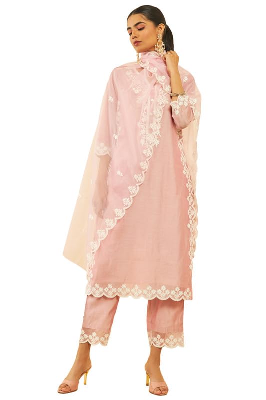 Soch Women Chanderi Embroidered Suit Set with Scalping