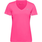 Under Armour womens Tech V-Neck Short-Sleeve T-Shirt , Cerise (653)/Metallic Silver , Small