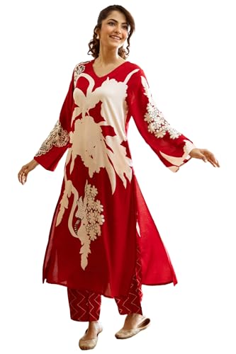 GoSriKi Womens Rayon Viscose Straight Printed Kurta with Palazzo (Cukari Red-VKS03-GS_XXL_Red_XX-Large)
