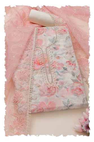 Soch Women Chanderi Foil Print Unstitched Dress Material with Beads