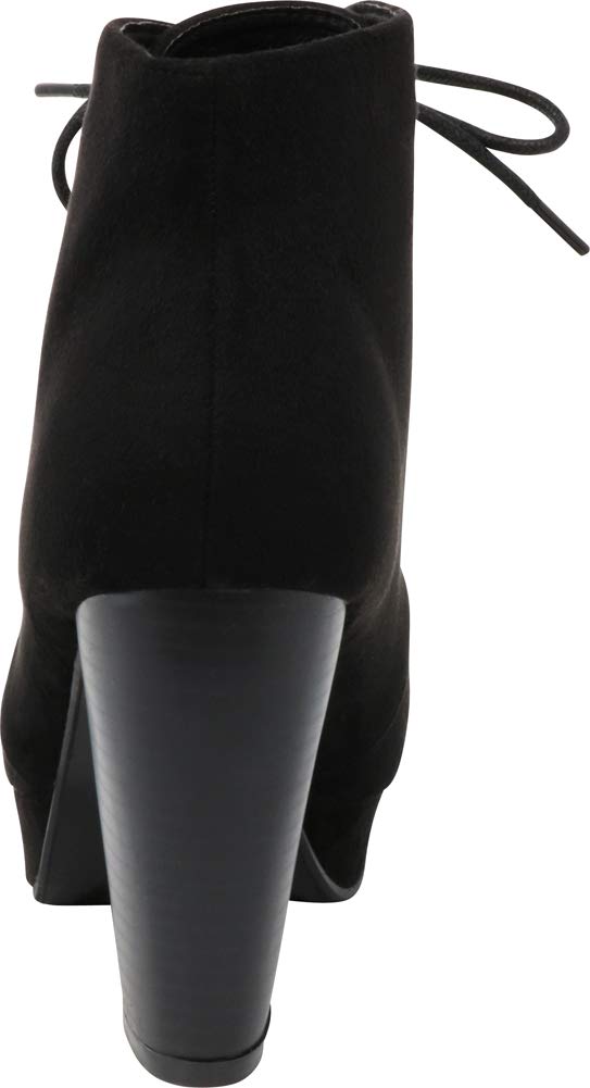 Forever Camille-86 Women's Comfort Stacked Chunky Heel Lace Up Ankle Booties, Black, 8.5