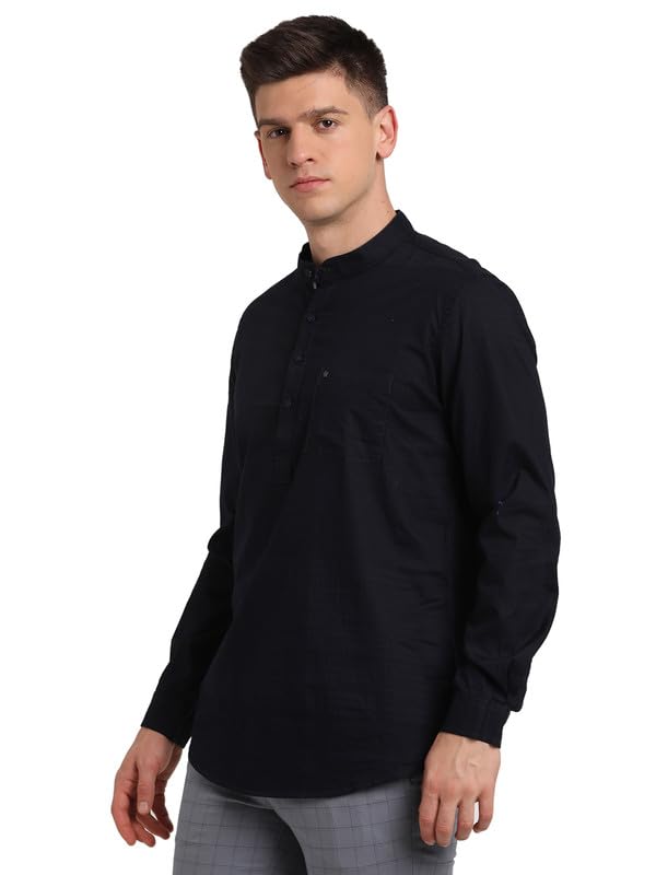 Turtle Men 100% Cotton Black Solid Kurta Full Sleeve Casual Shirt