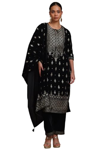 Soch Women Velvet Foil Print Suit Set with Tassels