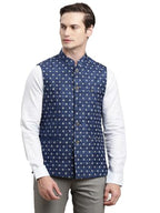 Turtle Men Blue 100% Cotton Dobby Formal Nehru Jacket