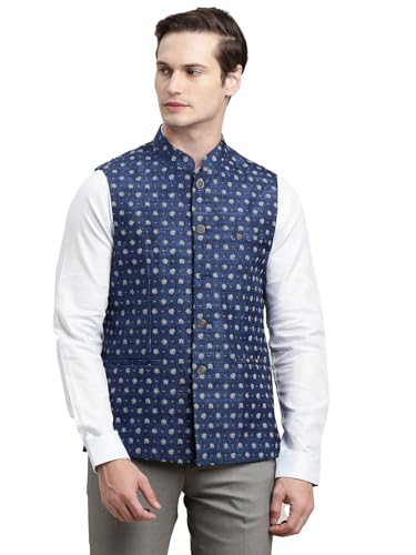Turtle Men Blue 100% Cotton Dobby Formal Nehru Jacket
