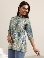 Libas Womens Printed Cotton Straight Kurti For Women Green