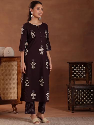 Libas WomenS Pure Cotton Printed Kurta Set (369130R Brown