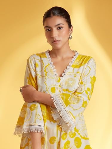 LookMark Womens Printed Cotton Blend Straight Kurta Pant Set with Lace - Comfortable Ethnic Wear for Women, Elegant Design, Sui
