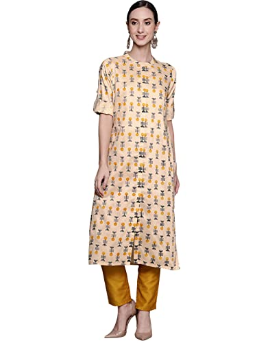 Ziyaa Women'S Off White Chinon Straight Kurta And Pant Set(Zikuch3861Andpa-Xxl)