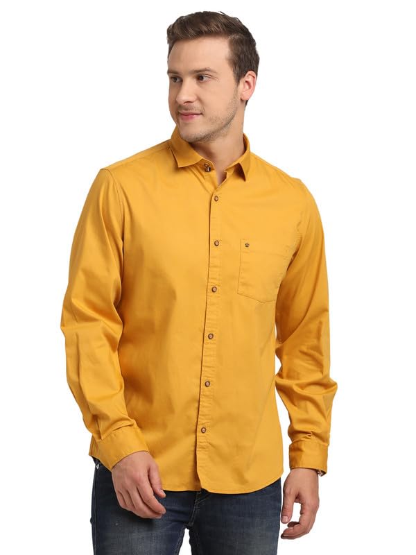 Turtle Men Solid Slim Fit Yellow Printed Full Sleeve Casual Shirt