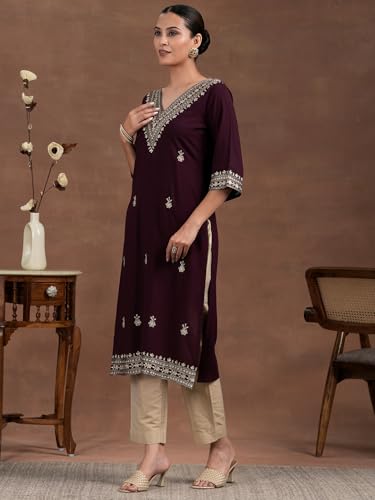 Libas Women'S Viscose Embroidered Regular Kurta (29247 Burgundy