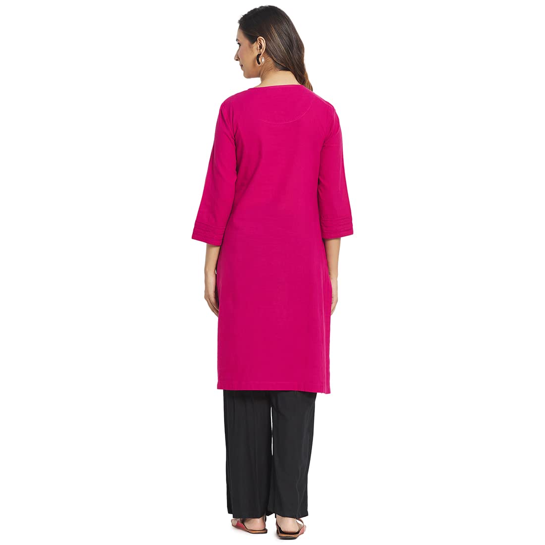 Fabindia Women Straight Style Medium Kurta Cotton_Xxl Fuchsia