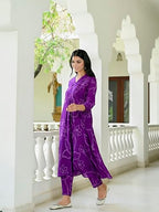 ANNI DESIGNER Womens Cotton Blend Anarkali Printed Kurta with Pant (Marup Begani_3XL_Begani_XXX-Large)