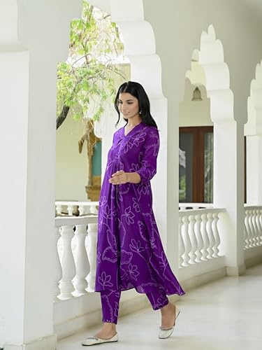ANNI DESIGNER Womens Cotton Blend Anarkali Printed Kurta with Pant (Marup Begani_3XL_Begani_XXX-Large)