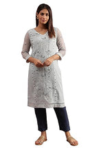 Folksong Women'S Blue Cotton Silk Kota Tepchi Embroidery Kurta (Size: L)-23Maf11657-920733