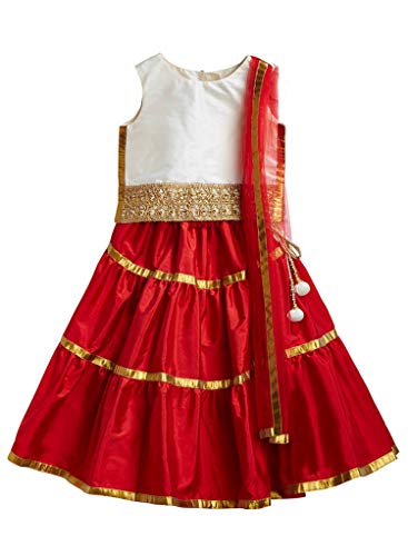 A.T.U.N Girls synthetic Readymade Lehenga Choli(GLHG GOT IVR_12-13_Ivory-Red_12 Years-13 Years)