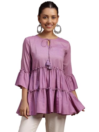 Libas WomenS Silk Blend Embellished Regular Kurti (29141 Lavender
